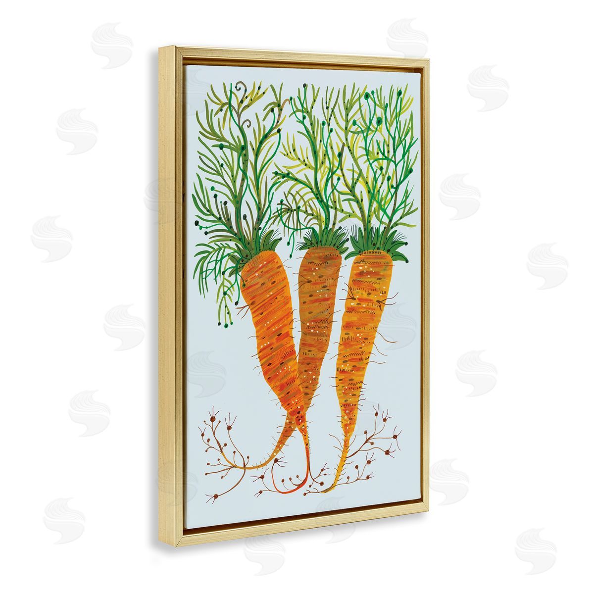 Whimsical Garden Carrots Gold Floating Frame Canvas Wall Art, Home Decor by Kay Widdowson