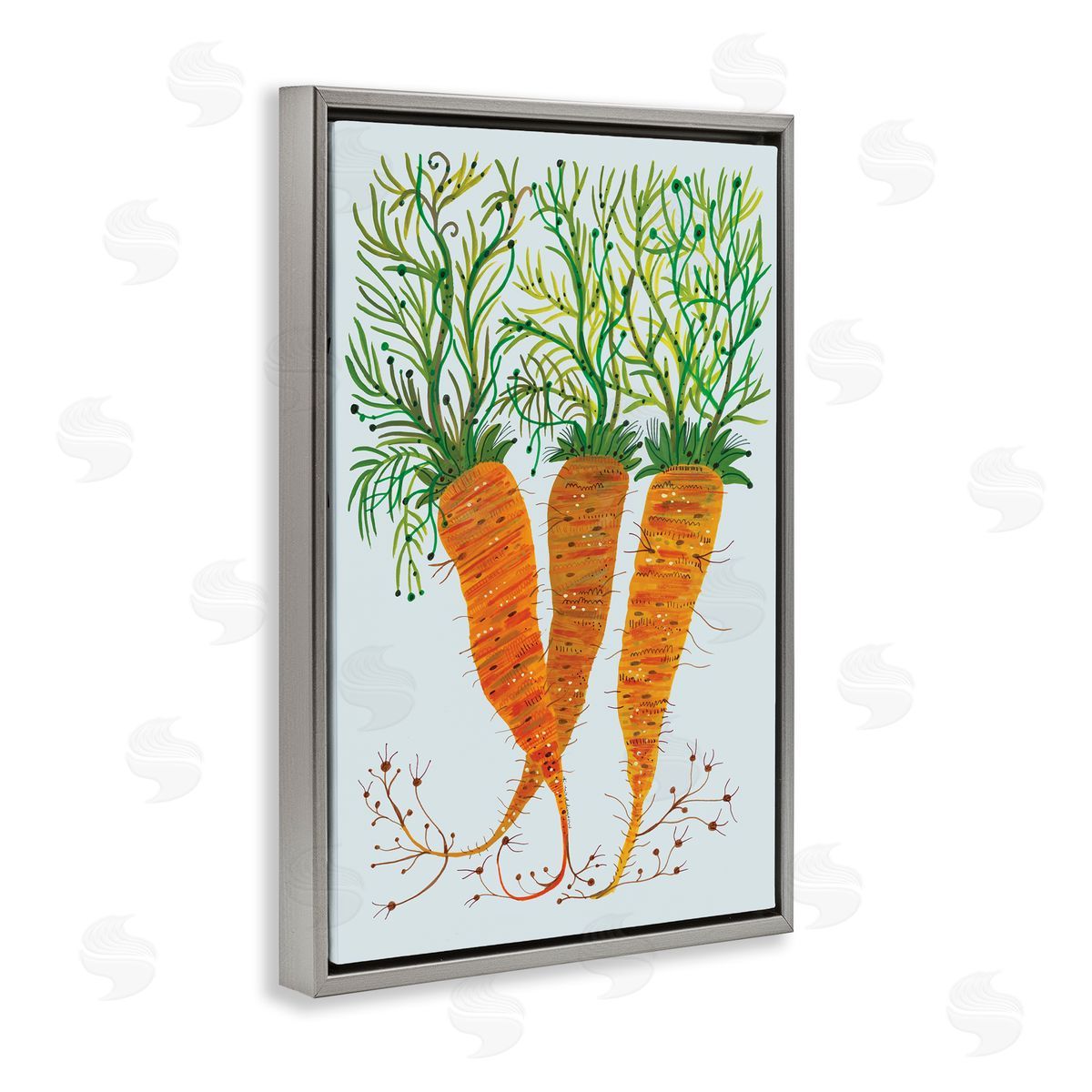 Whimsical Garden Carrots Grey Floating Frame Canvas Wall Art, Home Decor by Kay Widdowson