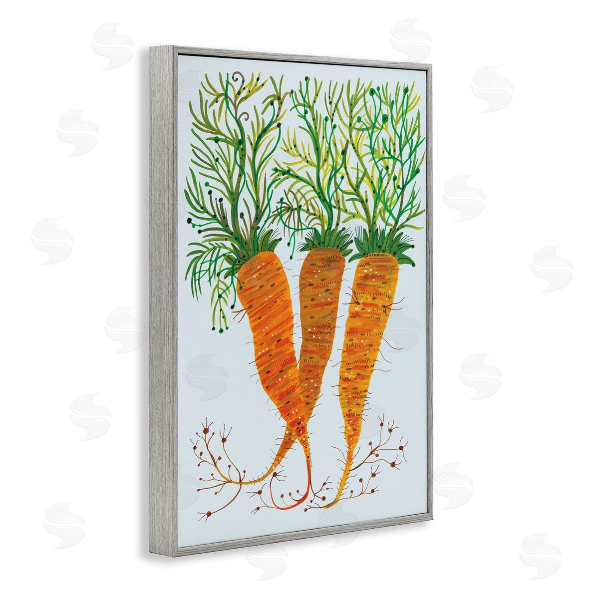 Whimsical Garden Carrots Grey Frame Print Wall Art, Home Decor by Kay Widdowson