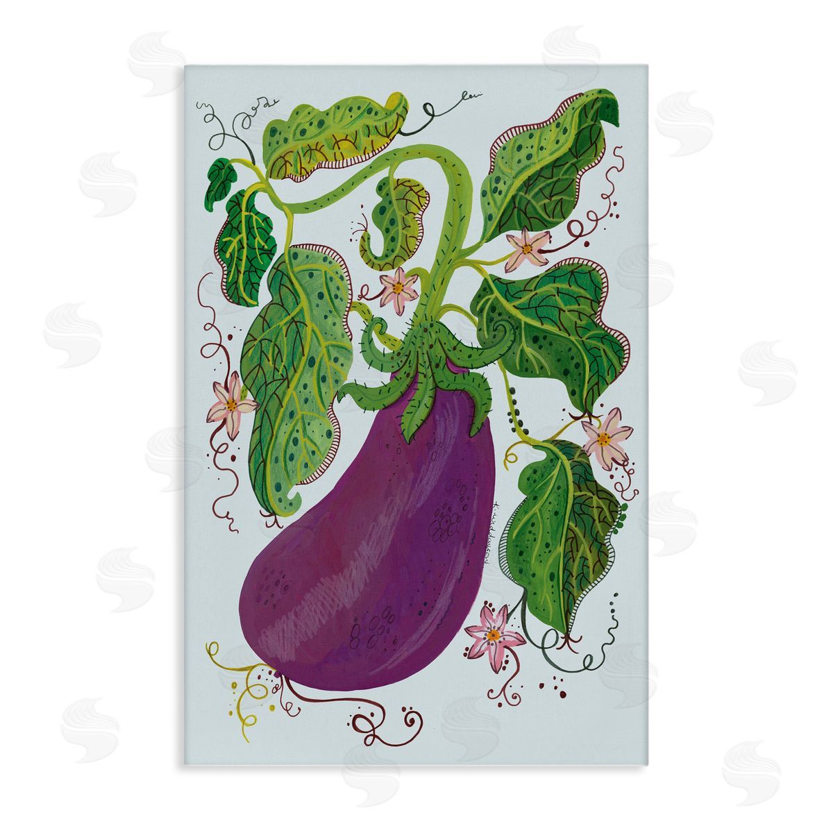 Whimsical Detail Eggplant Canvas Wall Art, Home Decor by Kay Widdowson