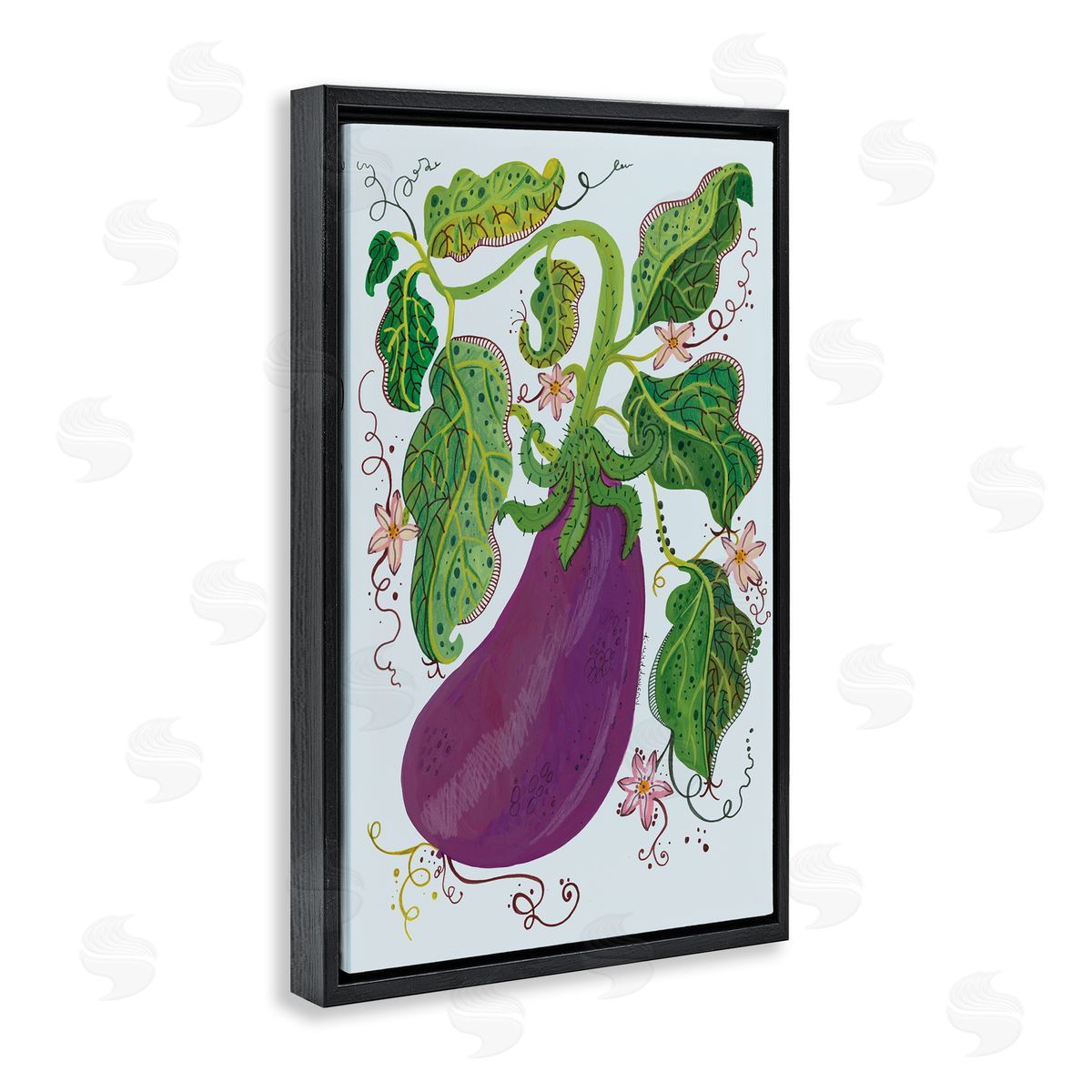 Whimsical Detail Eggplant Black Floating Frame Canvas Wall Art, Home Decor by Kay Widdowson