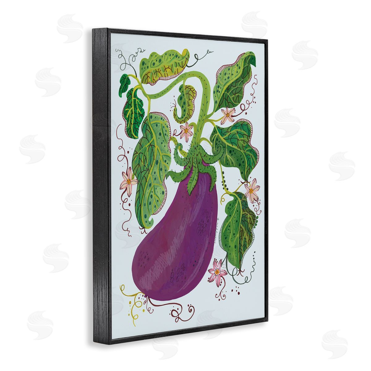 Whimsical Detail Eggplant Black Frame Print Wall Art, Home Decor by Kay Widdowson