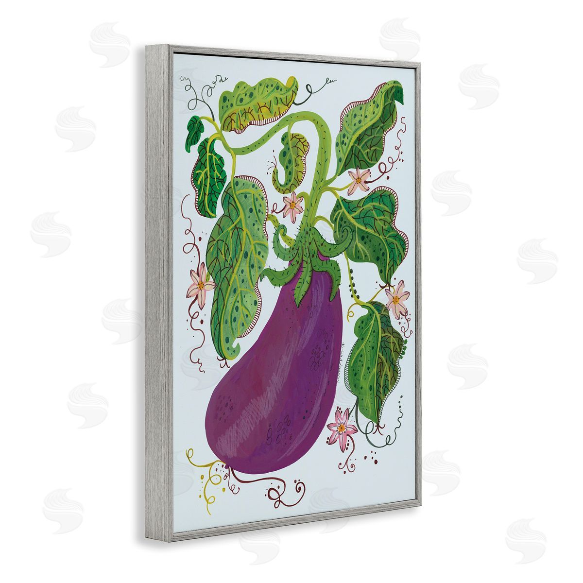 Whimsical Detail Eggplant Grey Frame Print Wall Art, Home Decor by Kay Widdowson