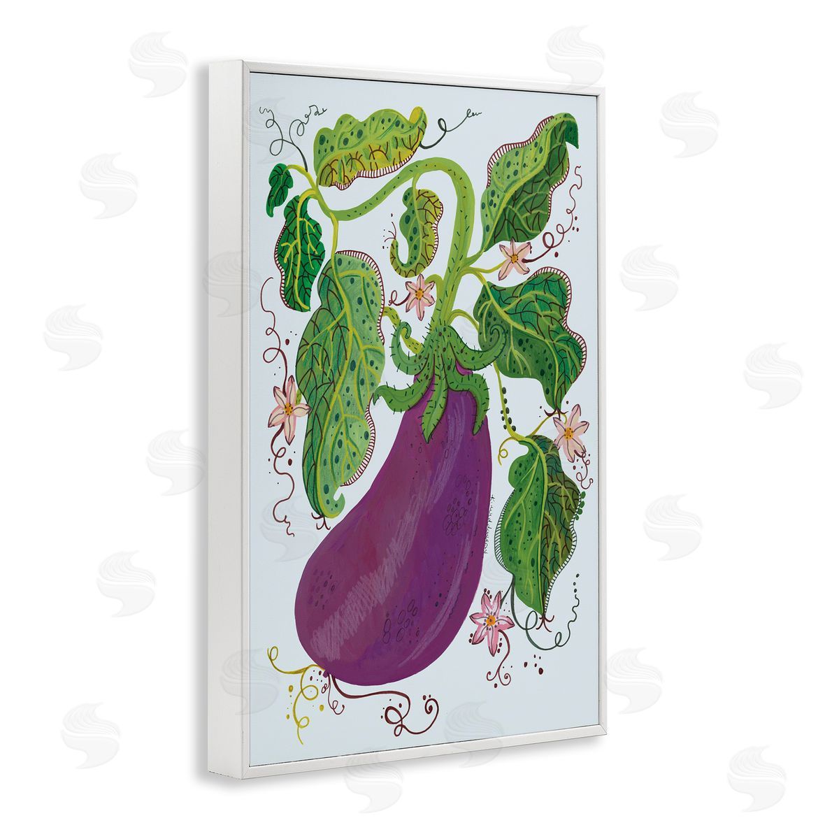 Whimsical Detail Eggplant White Frame Print Wall Art, Home Decor by Kay Widdowson