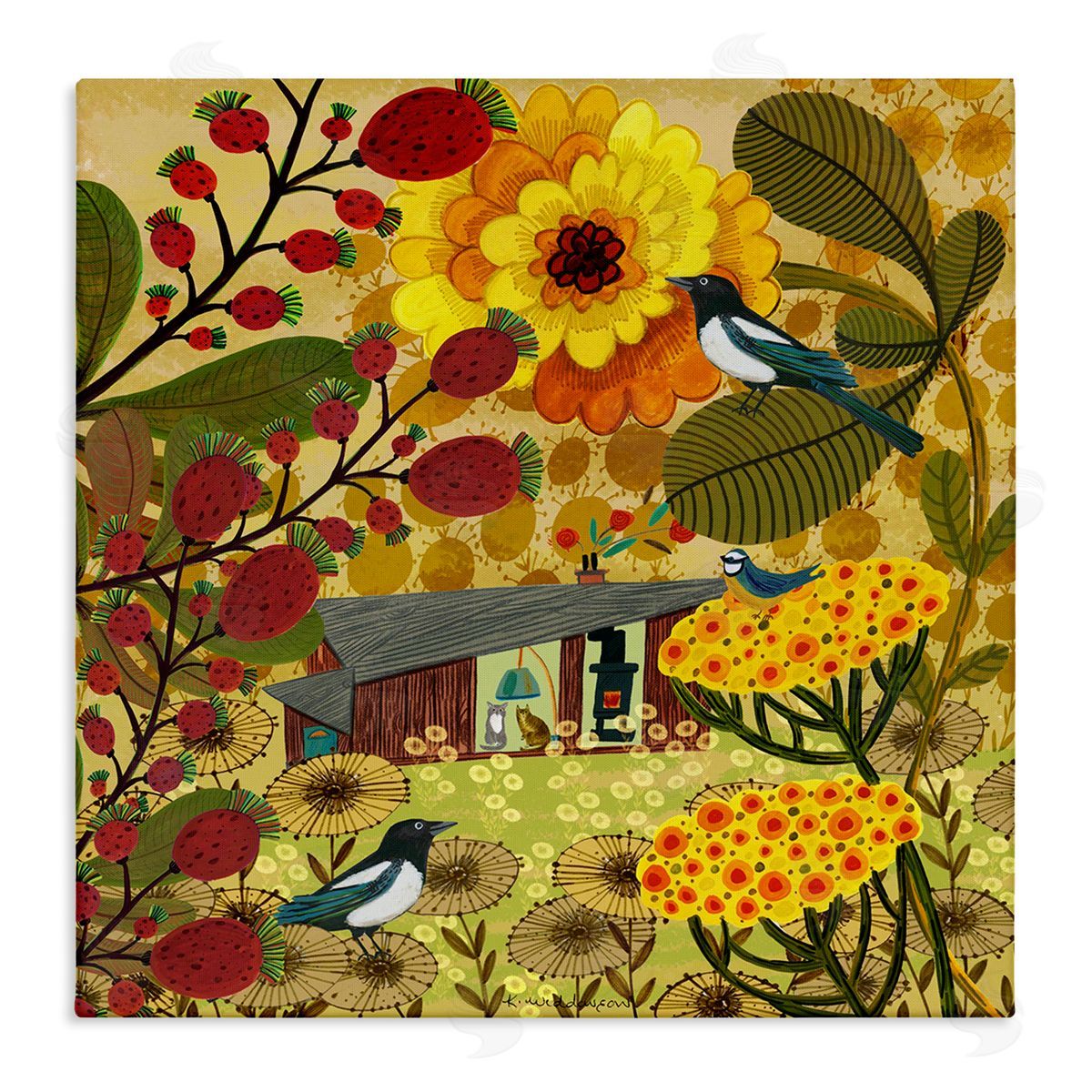 Warm Autumnal Cottage Canvas Wall Art, Home Decor by Kay Widdowson