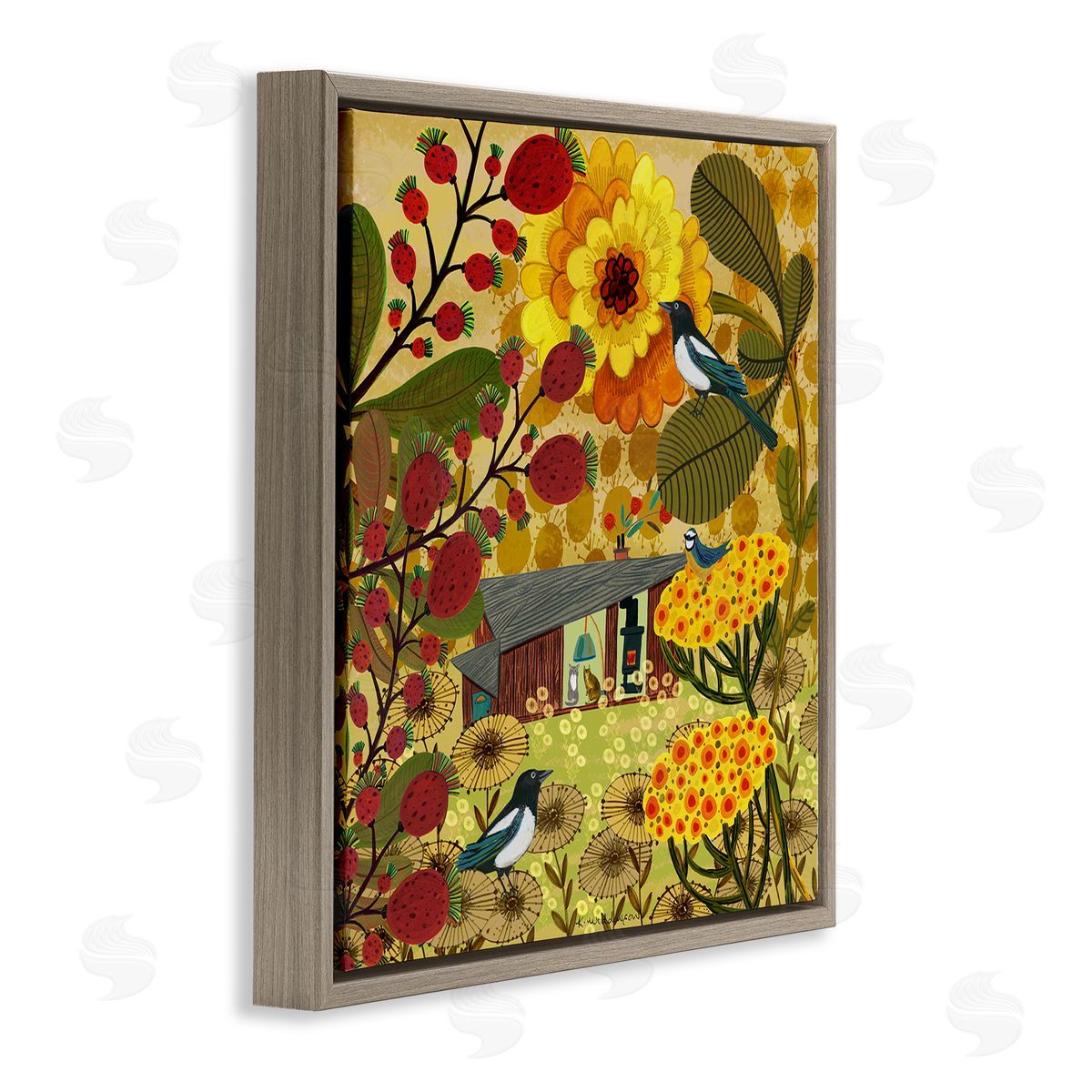 Warm Autumnal Cottage Brown Floating Frame Canvas Wall Art, Home Decor by Kay Widdowson