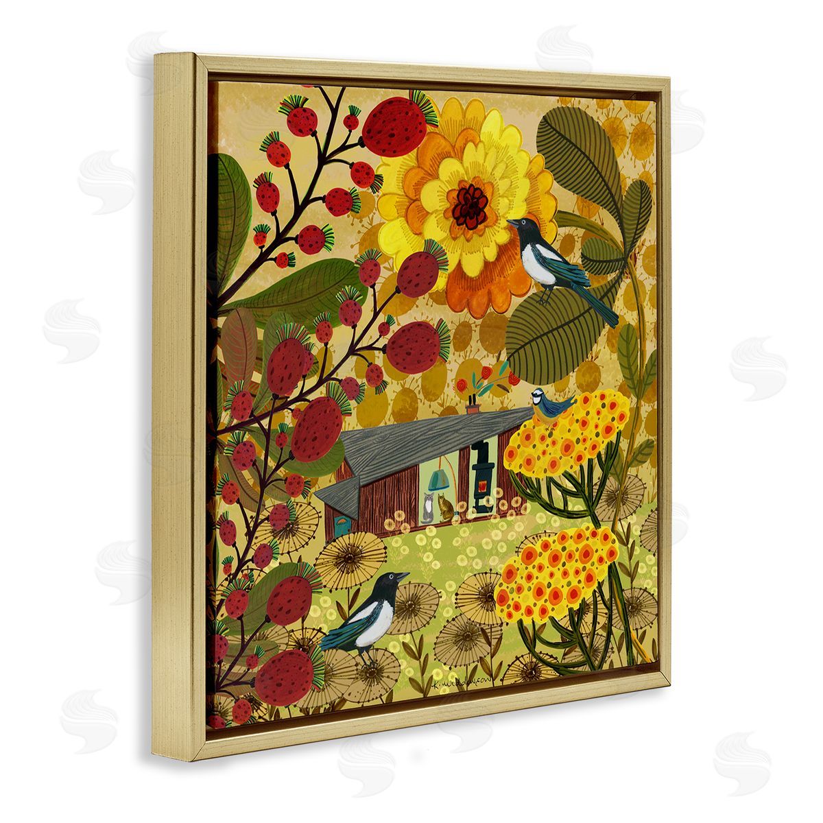 Warm Autumnal Cottage Gold Floating Frame Canvas Wall Art, Home Decor by Kay Widdowson