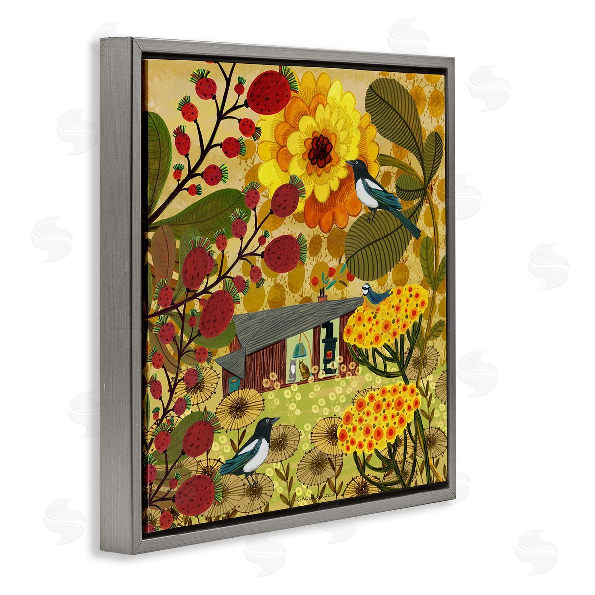 Warm Autumnal Cottage Grey Floating Frame Canvas Wall Art, Home Decor by Kay Widdowson