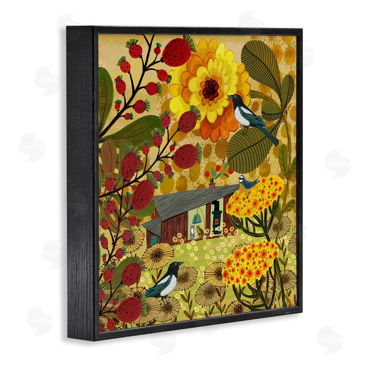 Warm Autumnal Cottage Black Frame Print Wall Art, Home Decor by Kay Widdowson