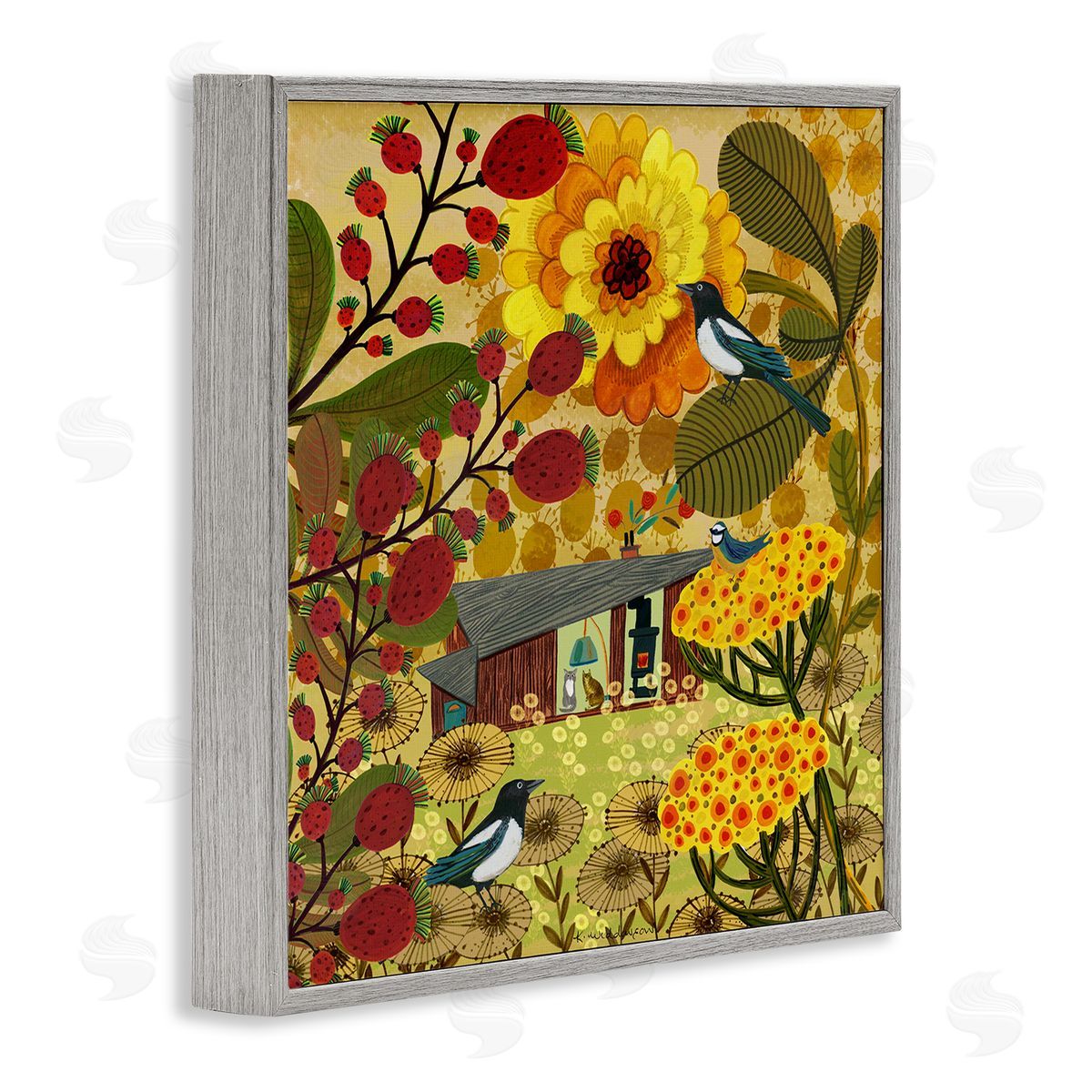 Warm Autumnal Cottage Grey Frame Print Wall Art, Home Decor by Kay Widdowson