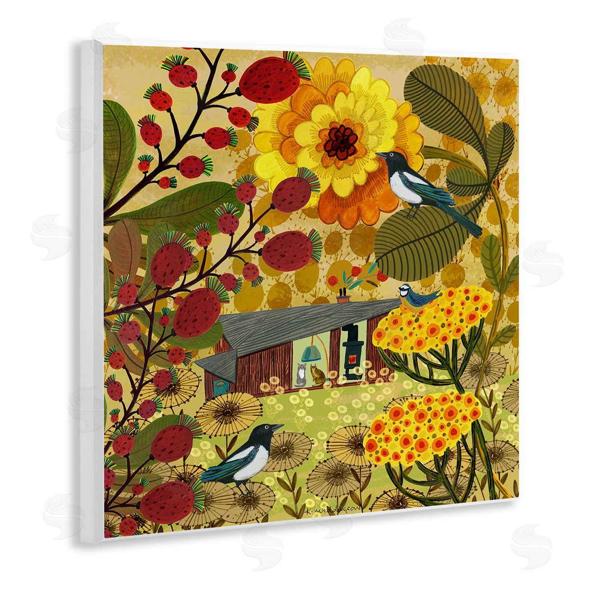 Warm Autumnal Cottage Wood Plaque Wall Art, Home Decor by Kay Widdowson