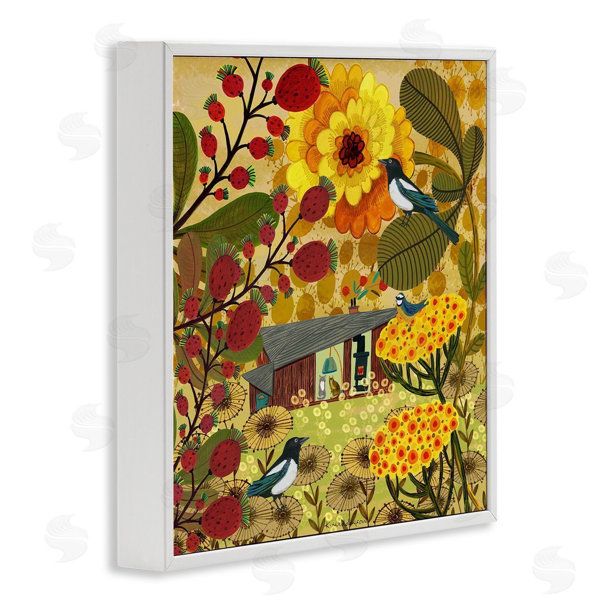 Warm Autumnal Cottage White Frame Print Wall Art, Home Decor by Kay Widdowson
