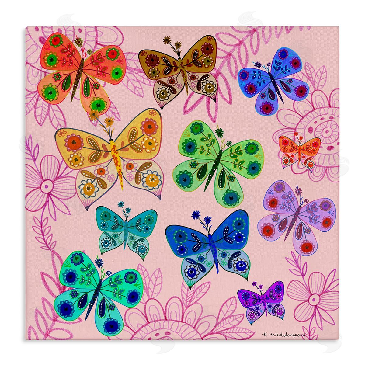 Bright Patterned Butterflies Canvas Wall Art, Home Decor by Kay Widdowson
