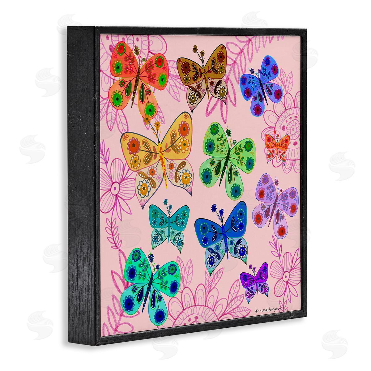 Bright Patterned Butterflies Black Frame Print Wall Art, Home Decor by Kay Widdowson