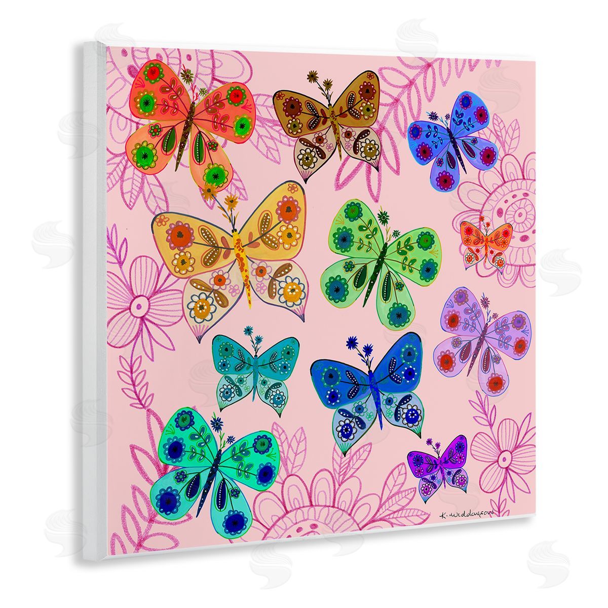 Bright Patterned Butterflies Wood Plaque Wall Art, Home Decor by Kay Widdowson