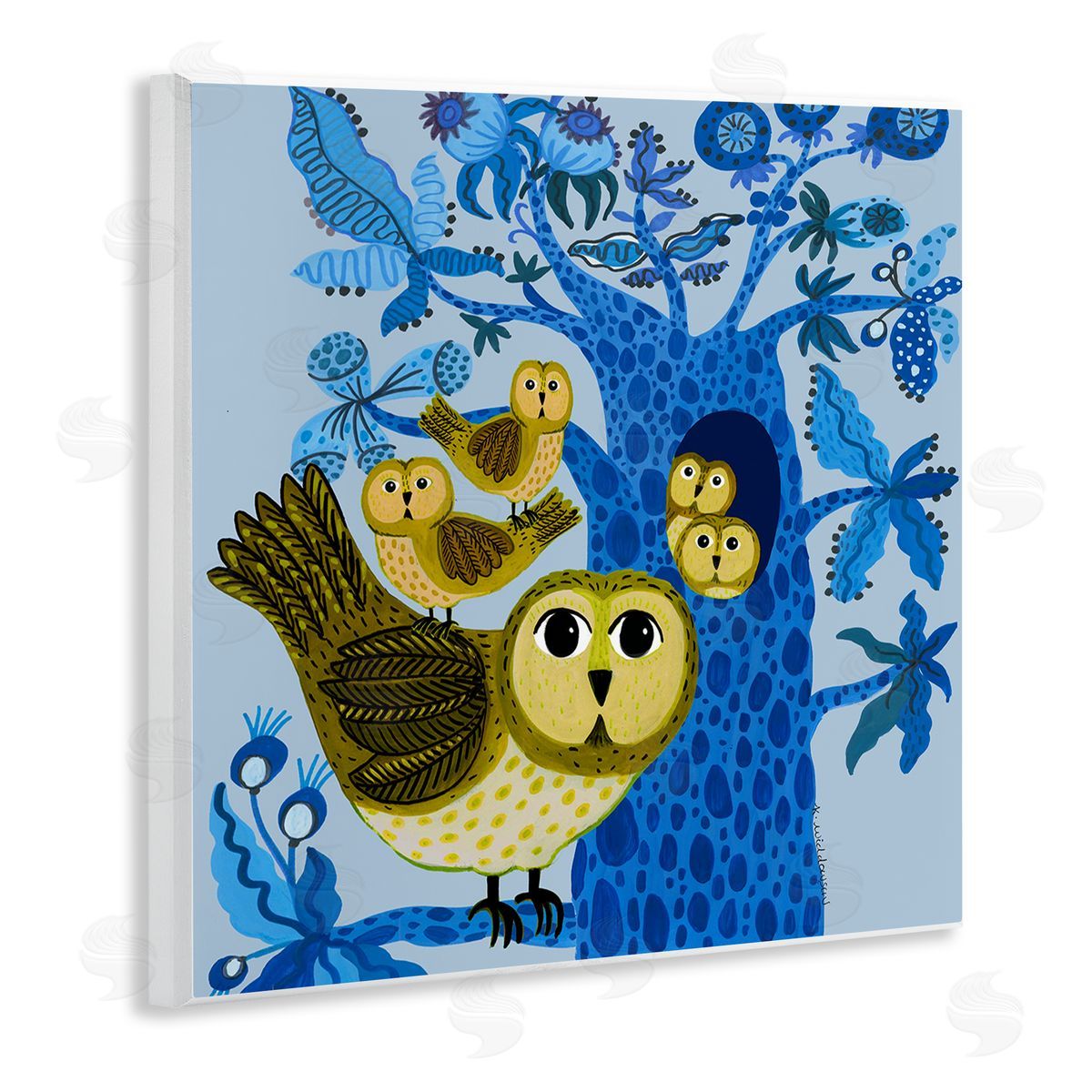 Playful Owls in Tree Wood Plaque Wall Art, Home Decor by Kay Widdowson