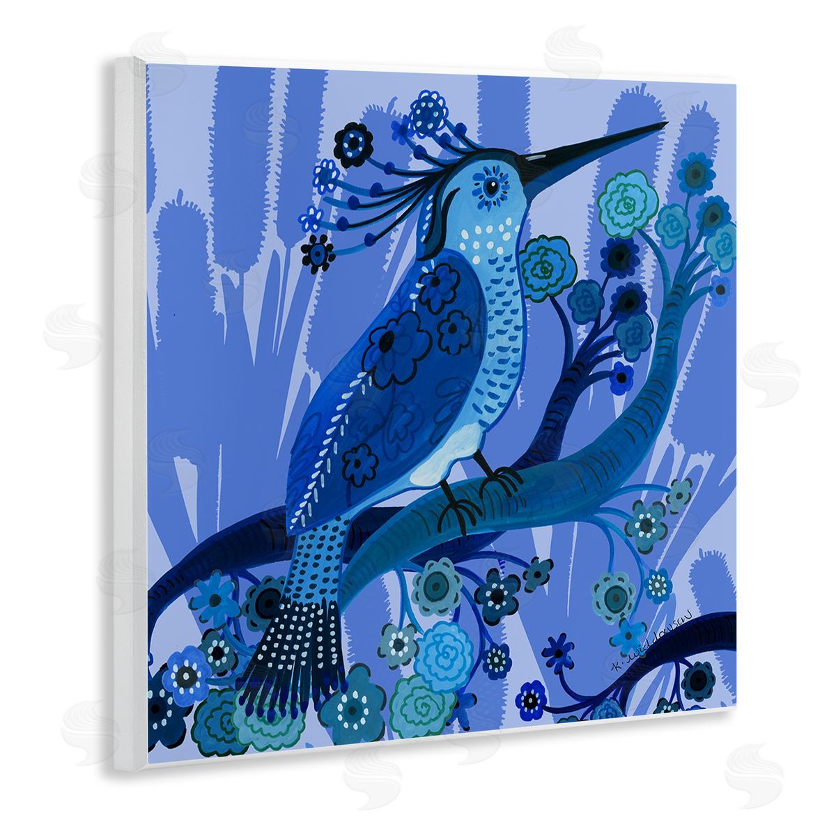 Folk Style Blue Bird Wood Plaque Wall Art, Home Decor by Kay Widdowson