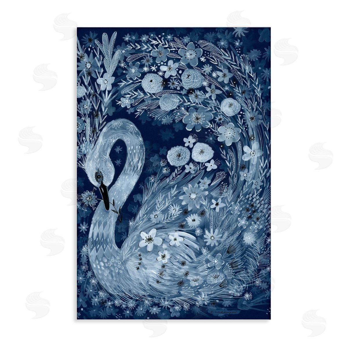 Swirling Florals Swan Canvas Wall Art, Home Decor by Kay Widdowson