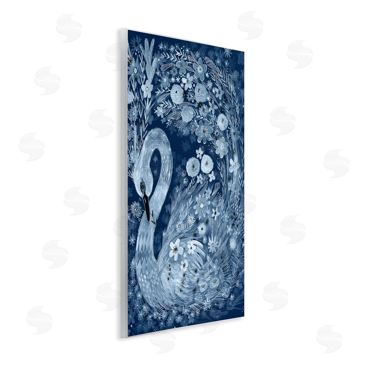 Swirling Florals Swan Wood Plaque Wall Art, Home Decor by Kay Widdowson
