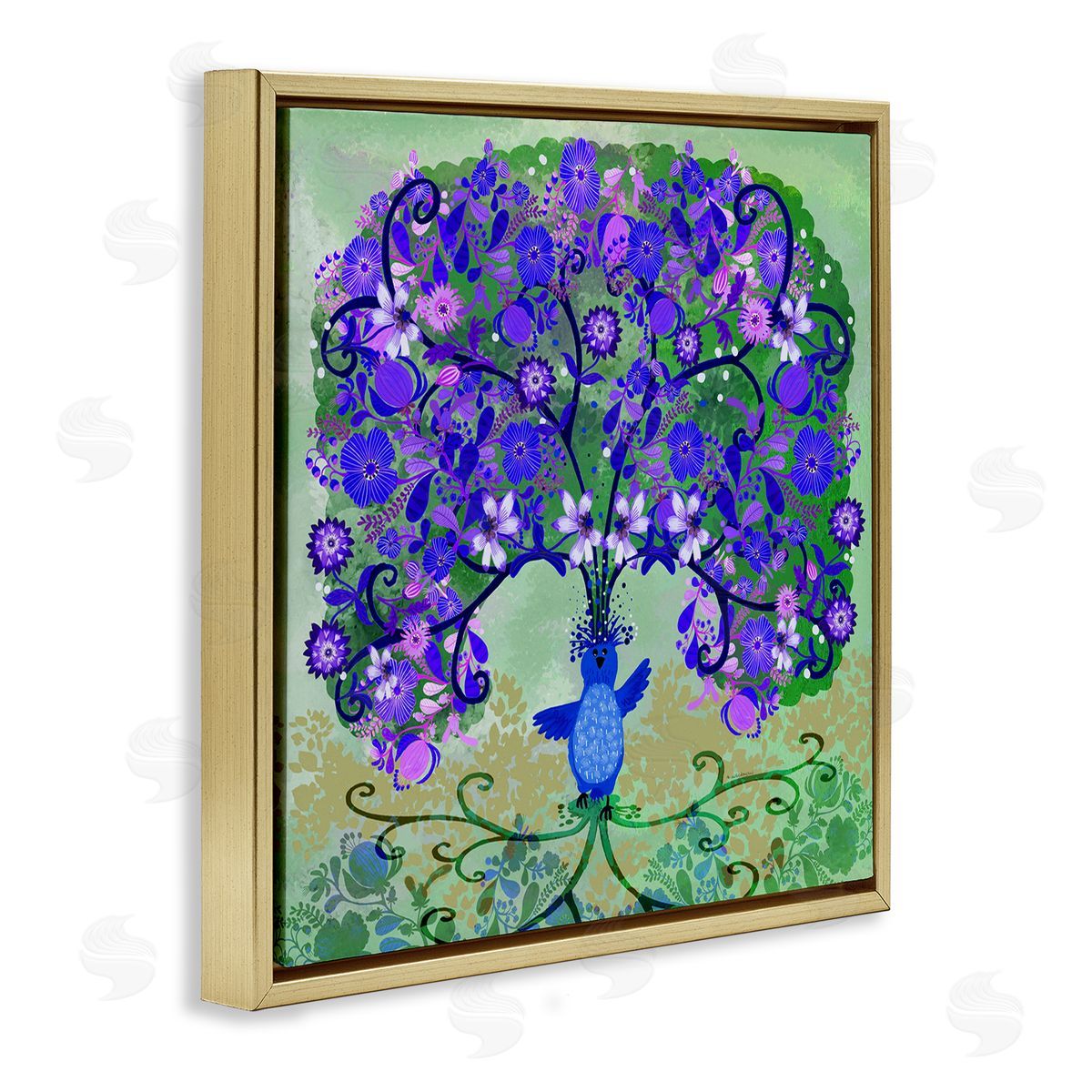Tree Blooming From Bird Gold Floating Frame Canvas Wall Art, Home Decor by Kay Widdowson