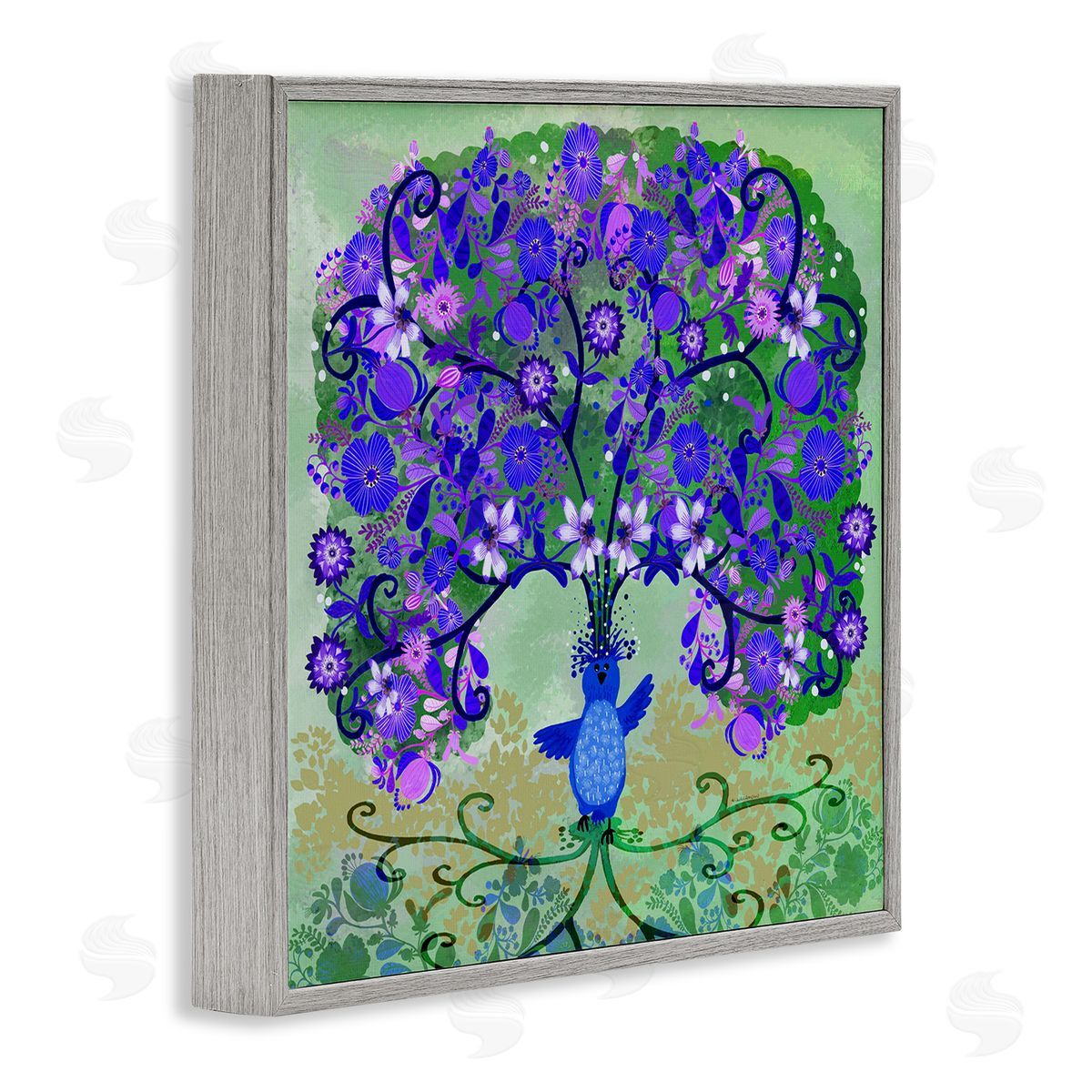 Tree Blooming From Bird Grey Frame Print Wall Art, Home Decor by Kay Widdowson