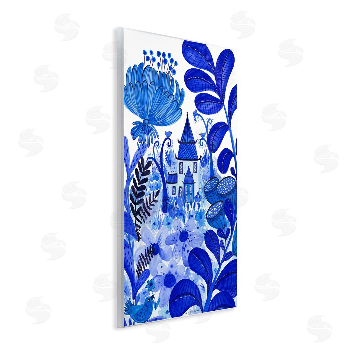 Whimsical Blue Folk Garden Wood Plaque Wall Art, Home Decor by Kay Widdowson