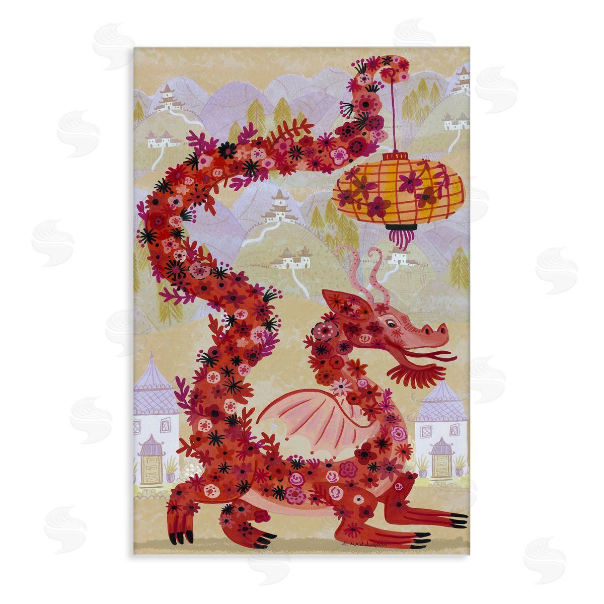 Dragon & Lantern Mythology Canvas Wall Art, Home Decor by Kay Widdowson