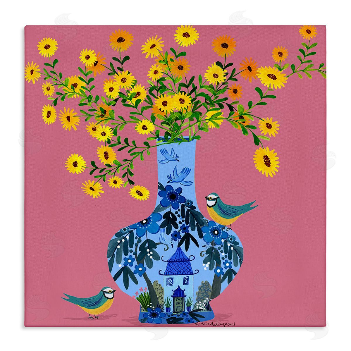 Ornate Vase with Daisies Canvas Wall Art, Home Decor by Kay Widdowson