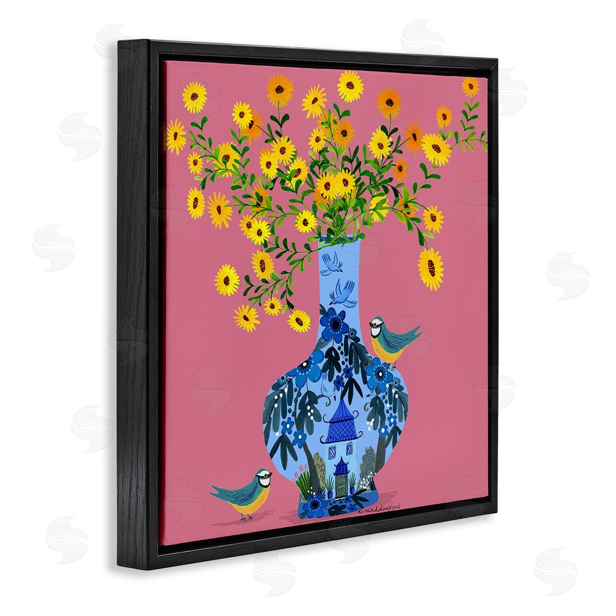 Ornate Vase with Daisies Black Floating Frame Canvas Wall Art, Home Decor by Kay Widdowson