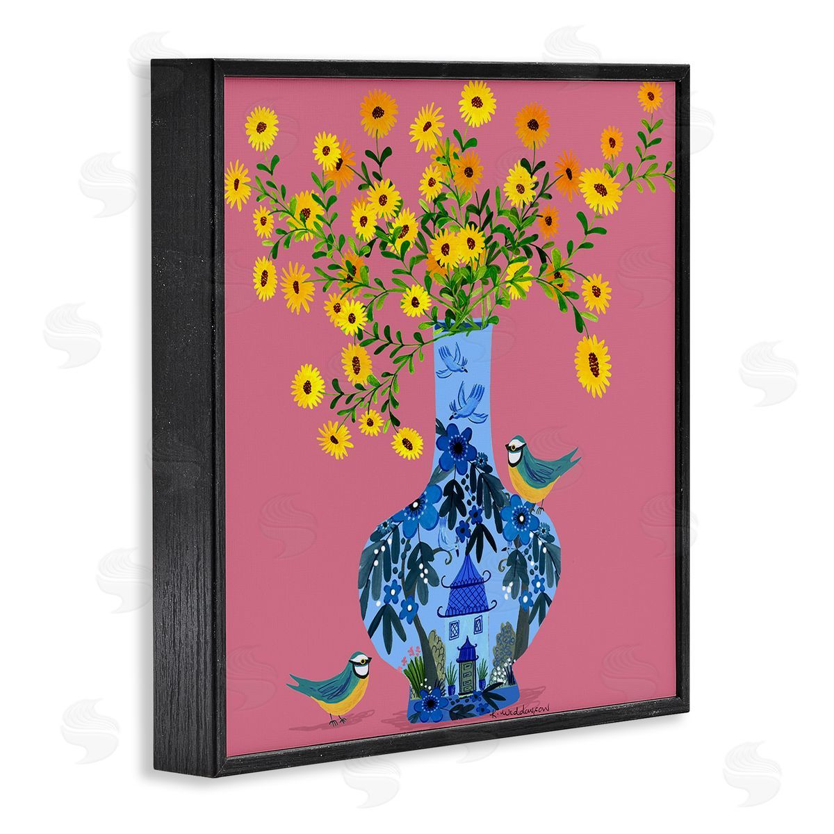 Ornate Vase with Daisies Black Frame Print Wall Art, Home Decor by Kay Widdowson
