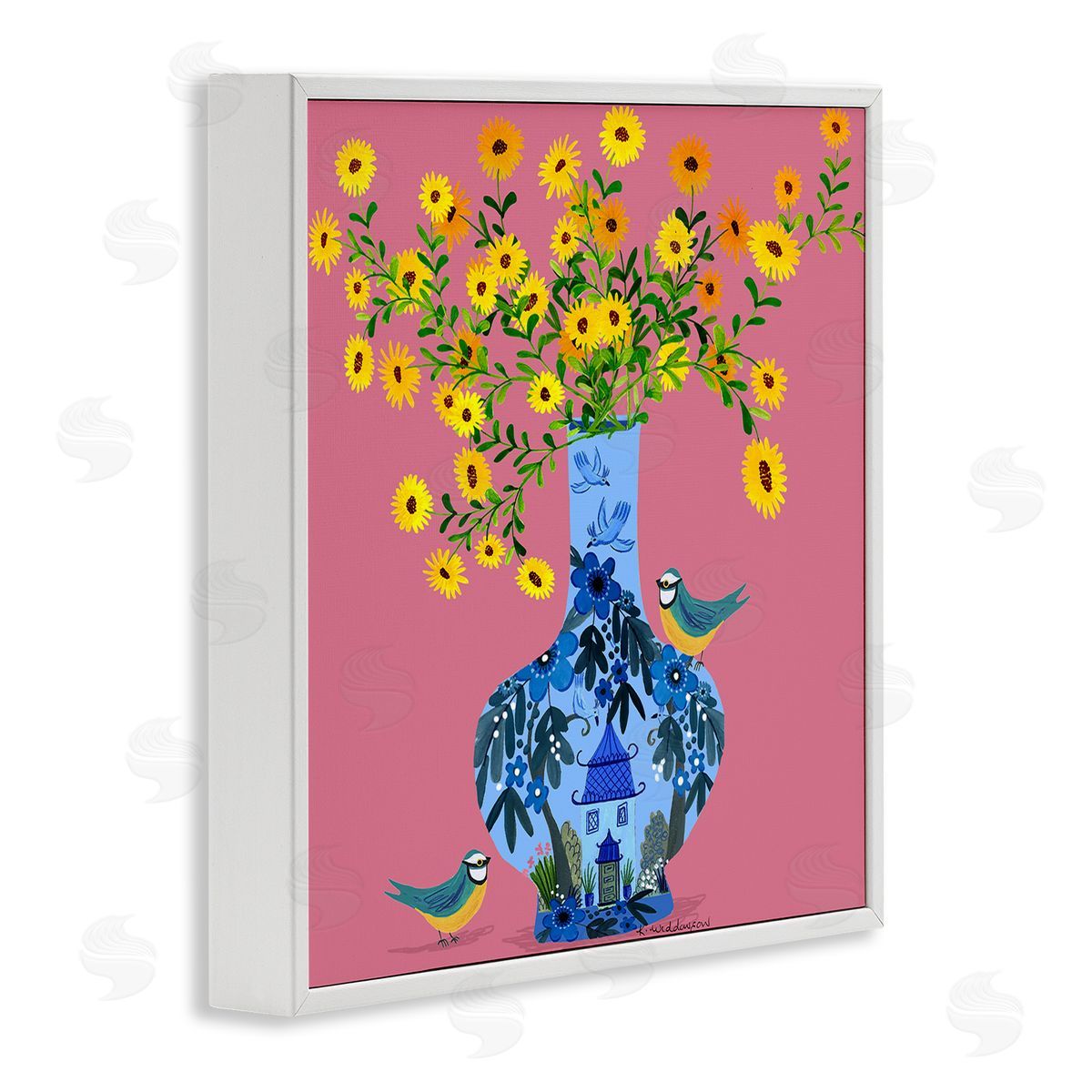 Ornate Vase with Daisies White Frame Print Wall Art, Home Decor by Kay Widdowson