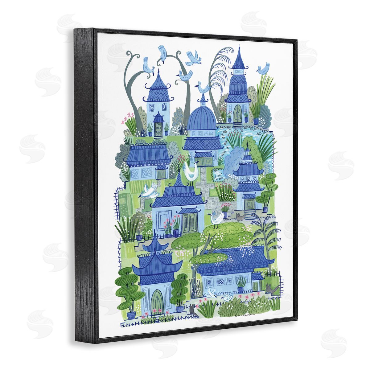 Charming Village Buildings Black Frame Print Wall Art, Home Decor by Kay Widdowson