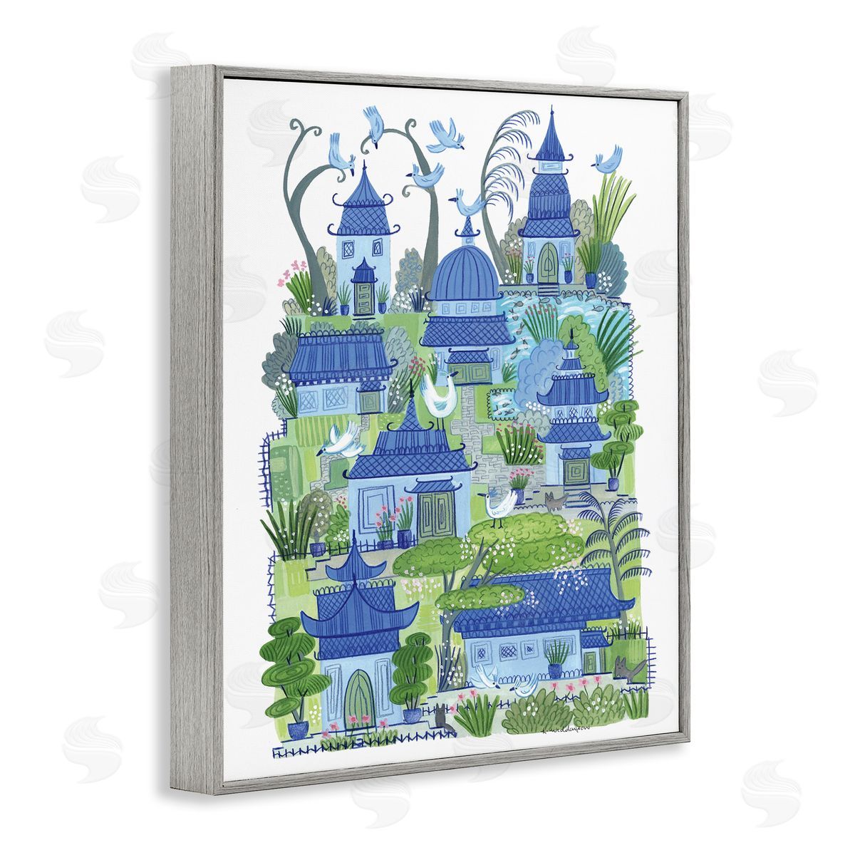 Charming Village Buildings Grey Frame Print Wall Art, Home Decor by Kay Widdowson