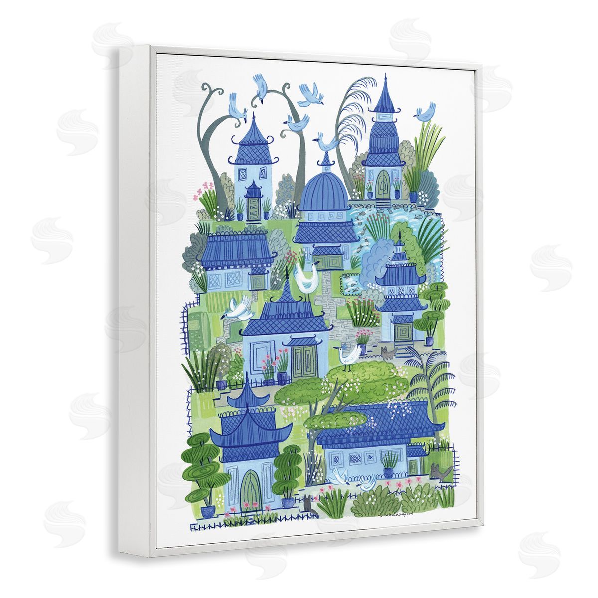 Charming Village Buildings White Frame Print Wall Art, Home Decor by Kay Widdowson