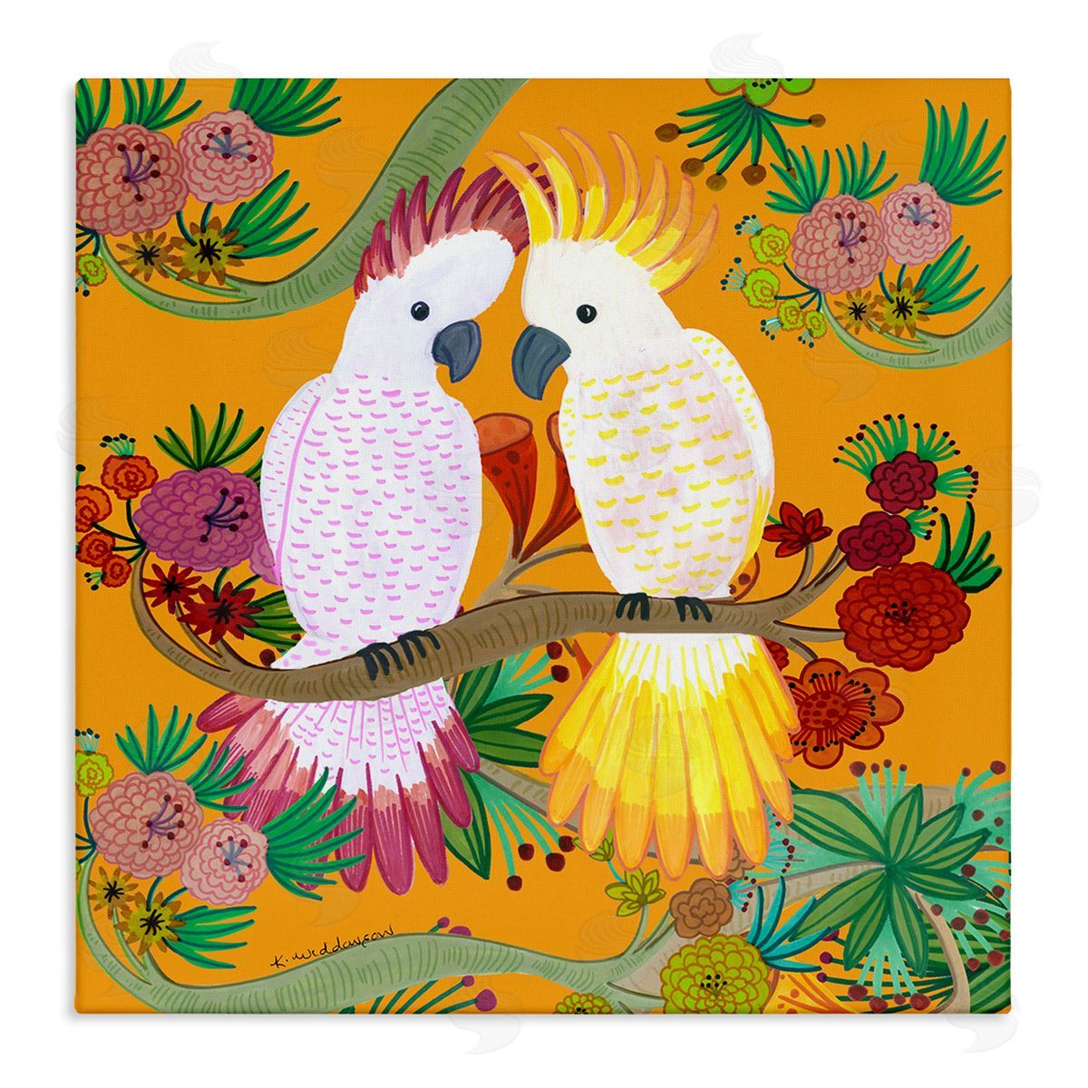 Bright Cockatoos & Foliage Canvas Wall Art, Home Decor by Kay Widdowson