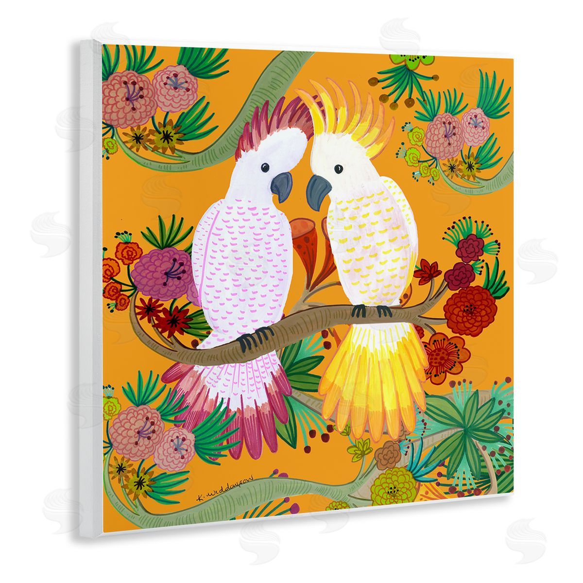 Bright Cockatoos & Foliage Wood Plaque Wall Art, Home Decor by Kay Widdowson