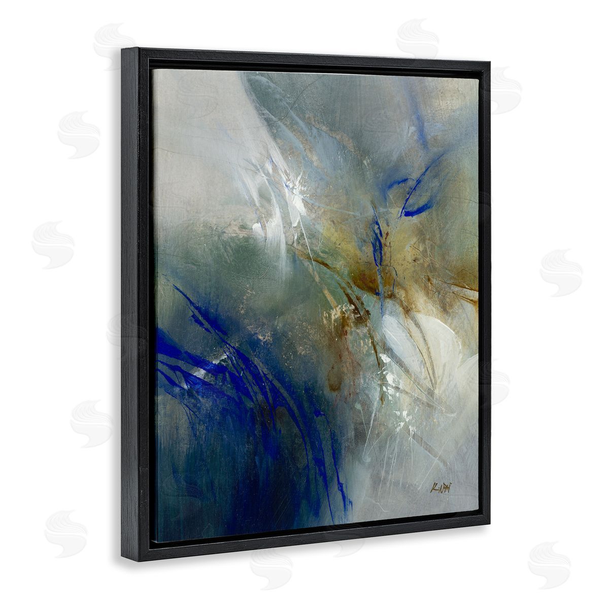 Blue & Neutrals Distortion Black Floating Frame Canvas Wall Art, Home Decor by K. Nari