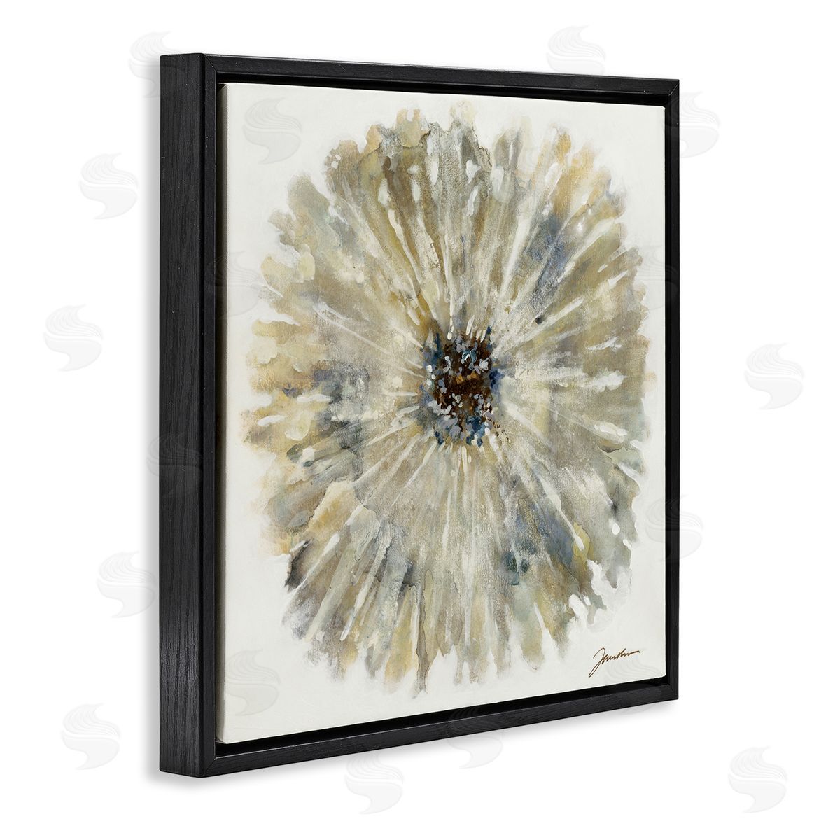 Neutral Rustic Abstract Flower Black Floating Frame Canvas Wall Art, Home Decor by Liz Jardine
