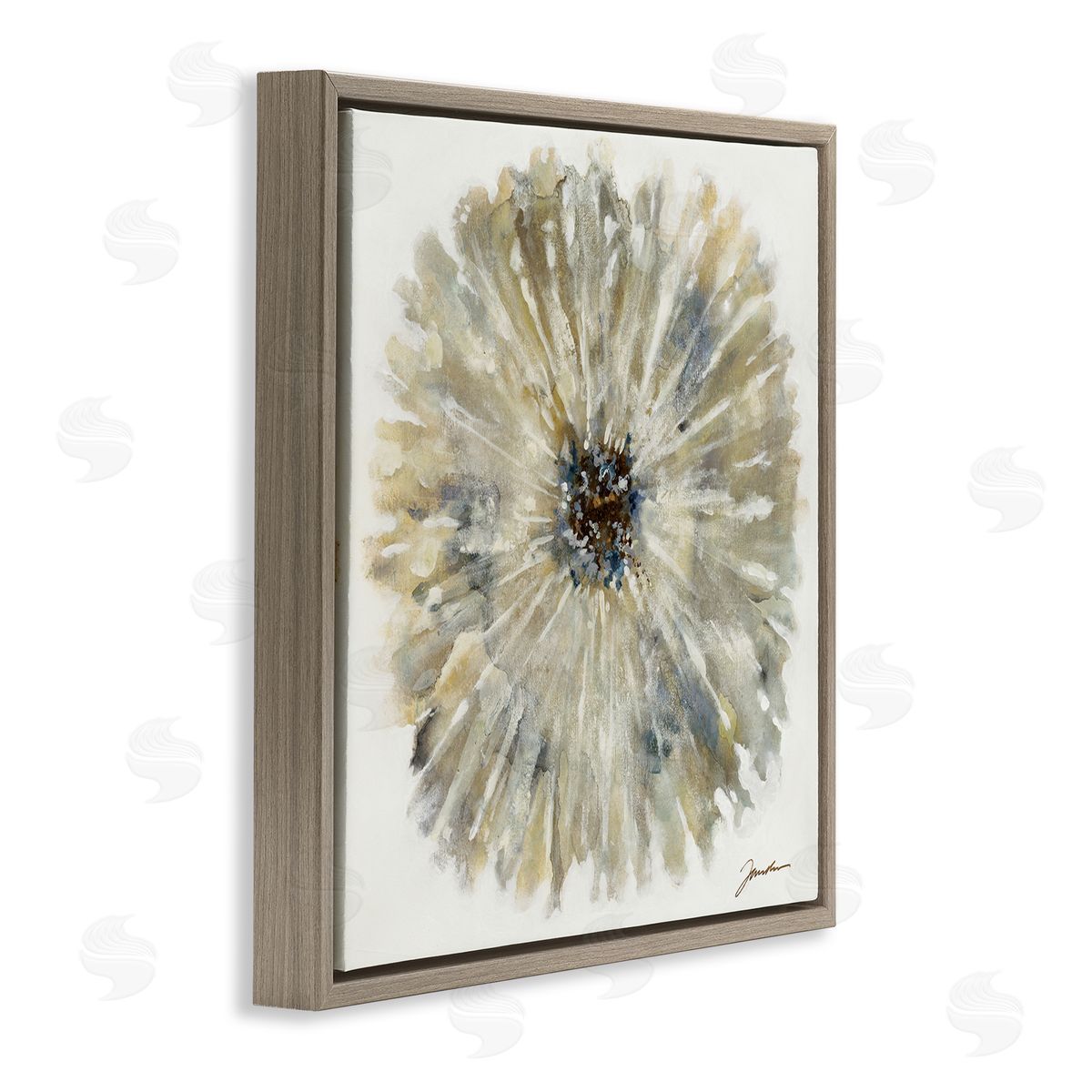 Neutral Rustic Abstract Flower Brown Floating Frame Canvas Wall Art, Home Decor by Liz Jardine