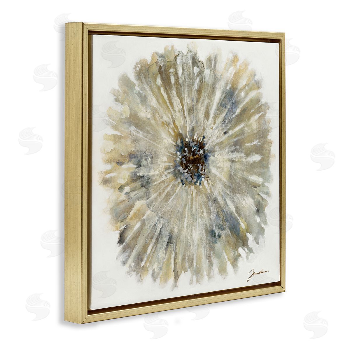 Neutral Rustic Abstract Flower Gold Floating Frame Canvas Wall Art, Home Decor by Liz Jardine