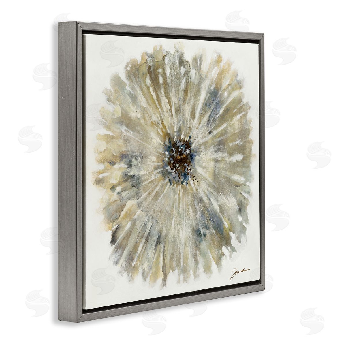 Neutral Rustic Abstract Flower Grey Floating Frame Canvas Wall Art, Home Decor by Liz Jardine
