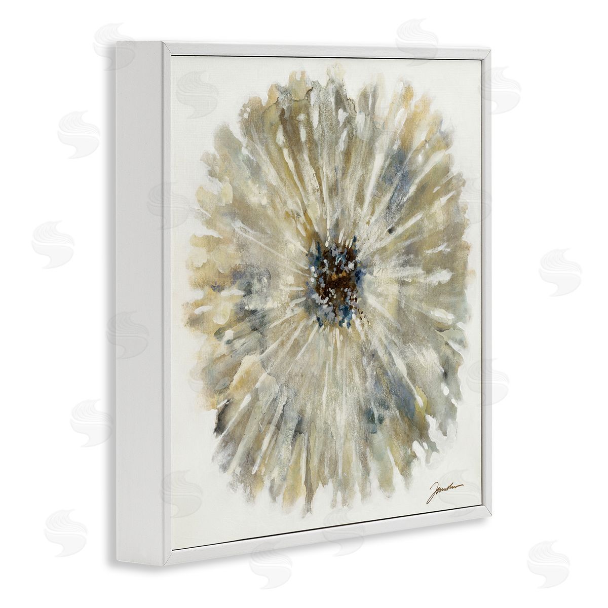 Neutral Rustic Abstract Flower White Frame Print Wall Art, Home Decor by Liz Jardine