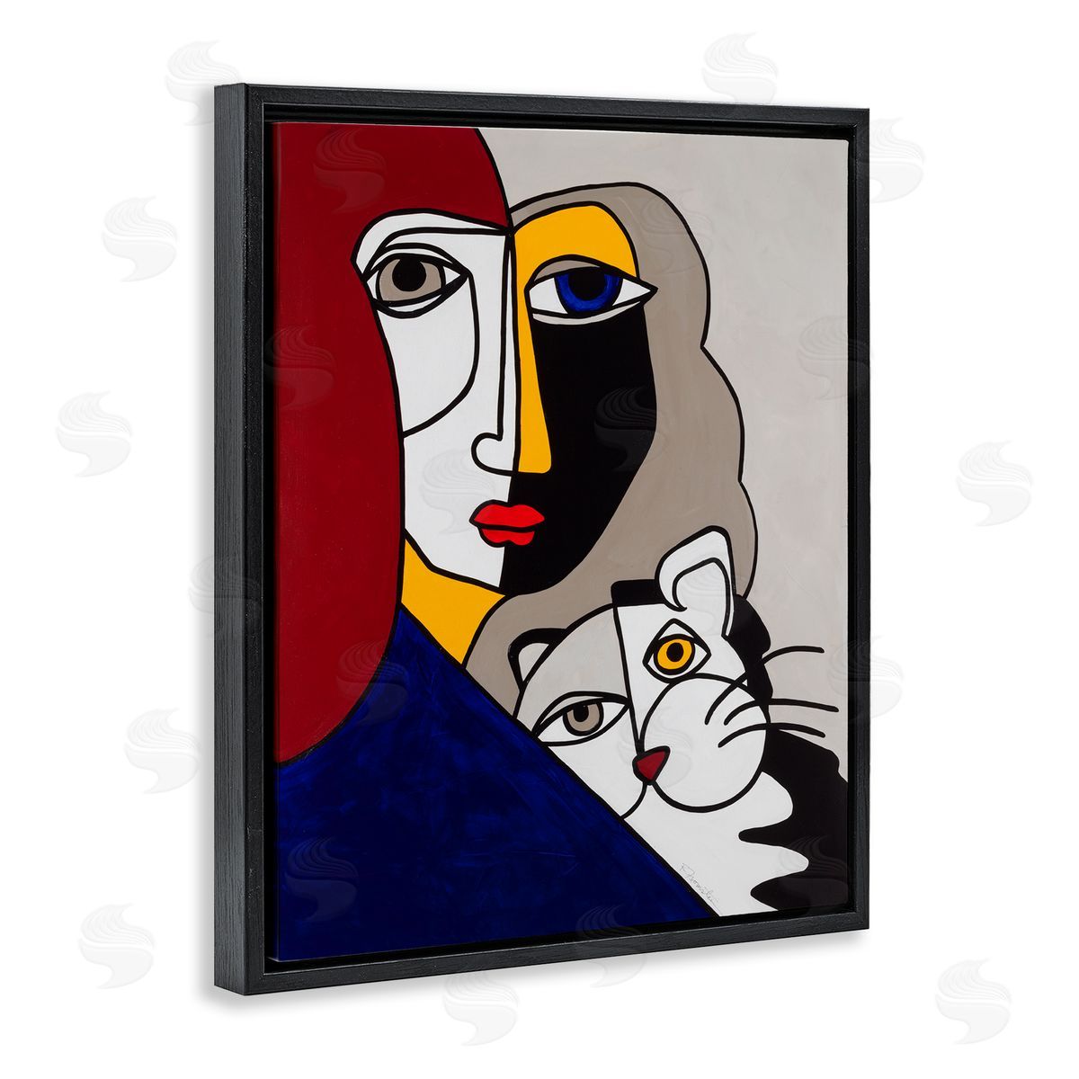 Bold Primaries Mod Portraits Black Floating Frame Canvas Wall Art, Home Decor by Ruth Fromstein