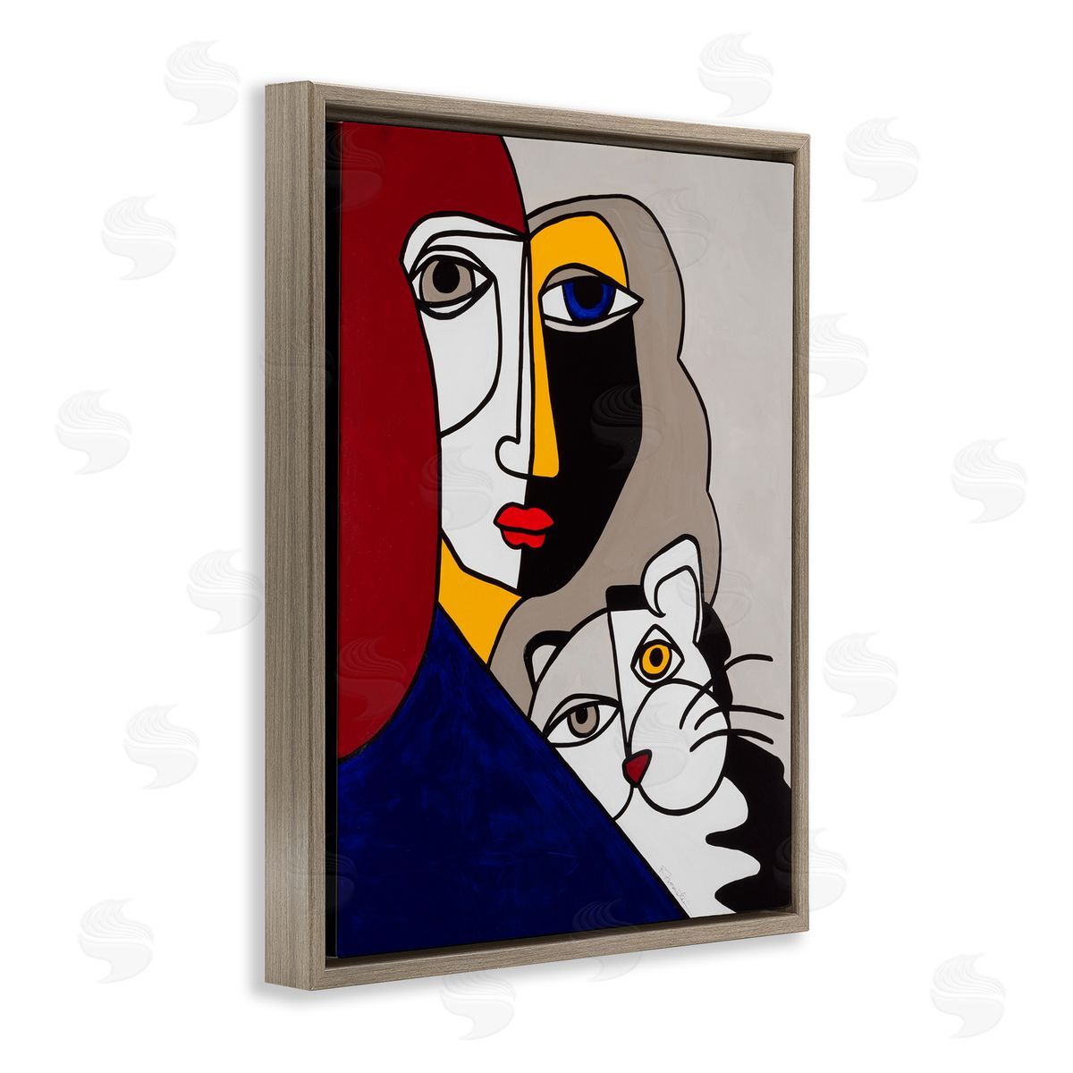 Bold Primaries Mod Portraits Brown Floating Frame Canvas Wall Art, Home Decor by Ruth Fromstein