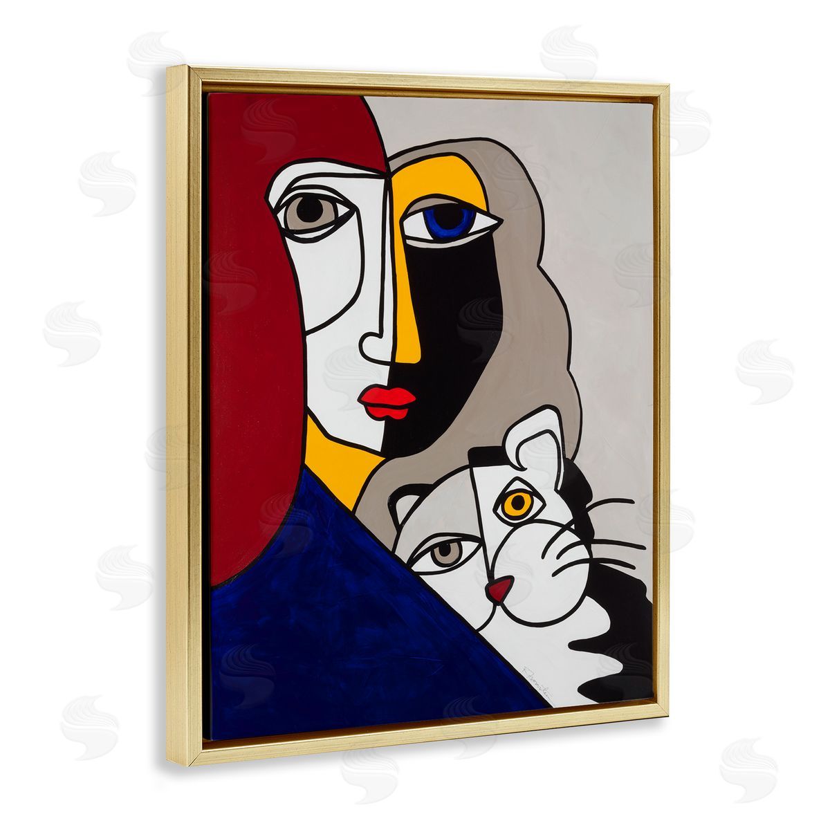 Bold Primaries Mod Portraits Gold Floating Frame Canvas Wall Art, Home Decor by Ruth Fromstein
