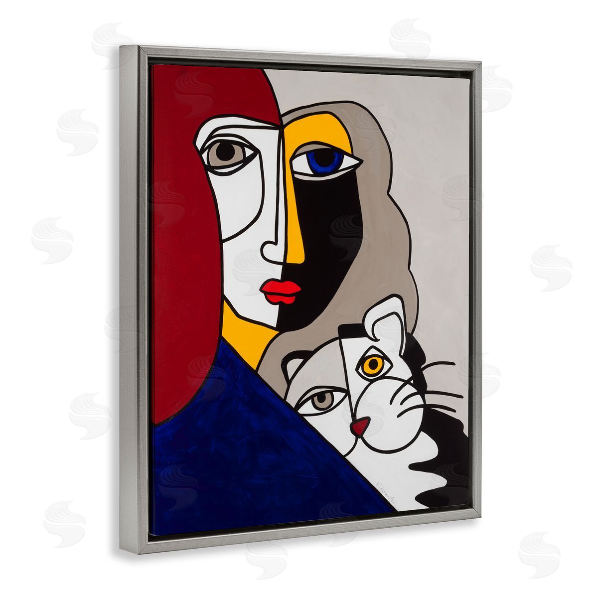 Bold Primaries Mod Portraits Grey Floating Frame Canvas Wall Art, Home Decor by Ruth Fromstein