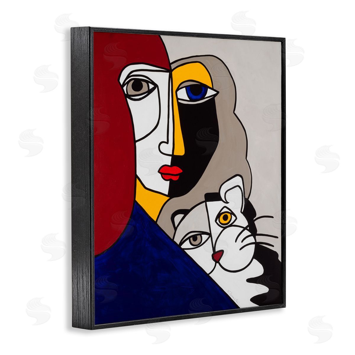Bold Primaries Mod Portraits Black Frame Print Wall Art, Home Decor by Ruth Fromstein