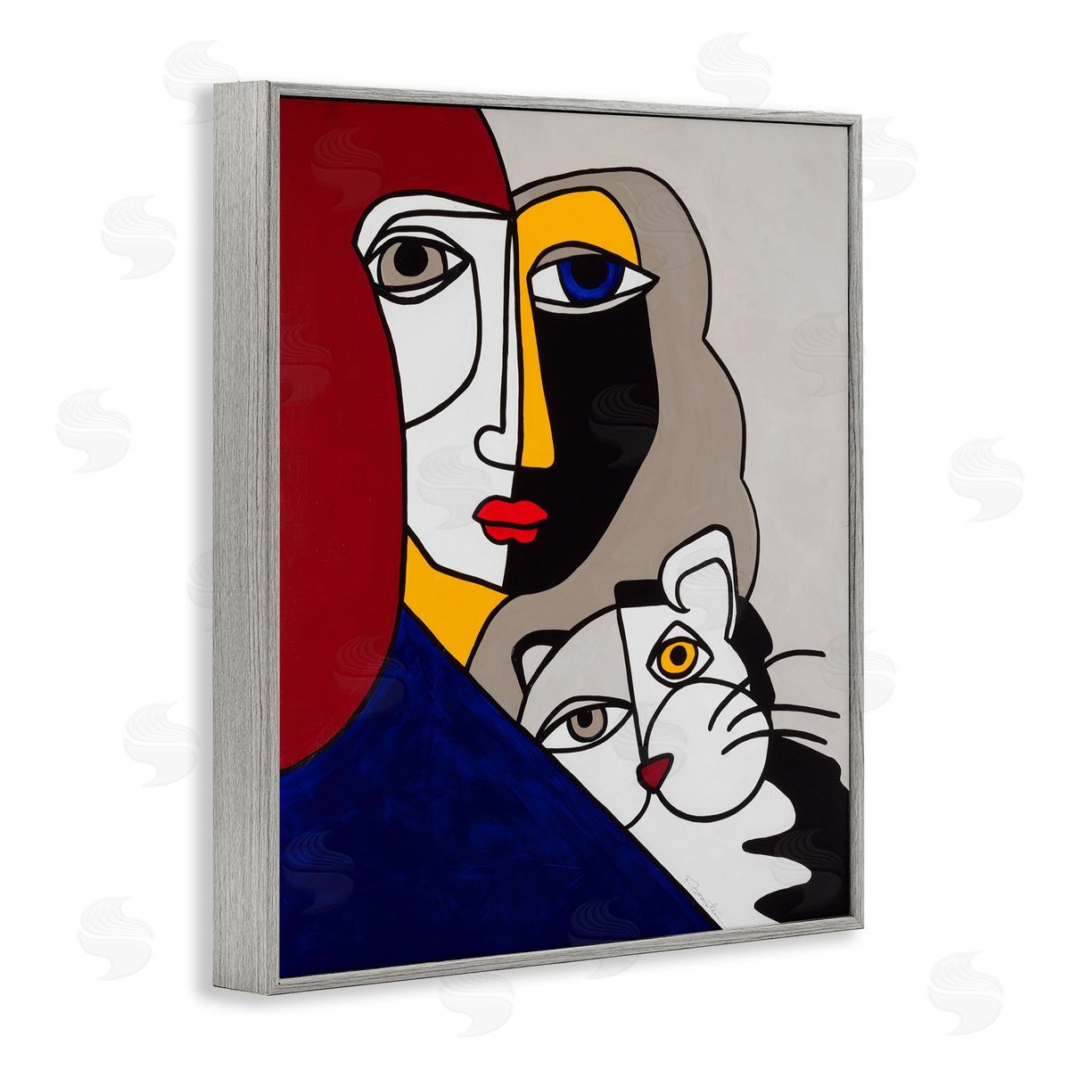 Bold Primaries Mod Portraits Grey Frame Print Wall Art, Home Decor by Ruth Fromstein