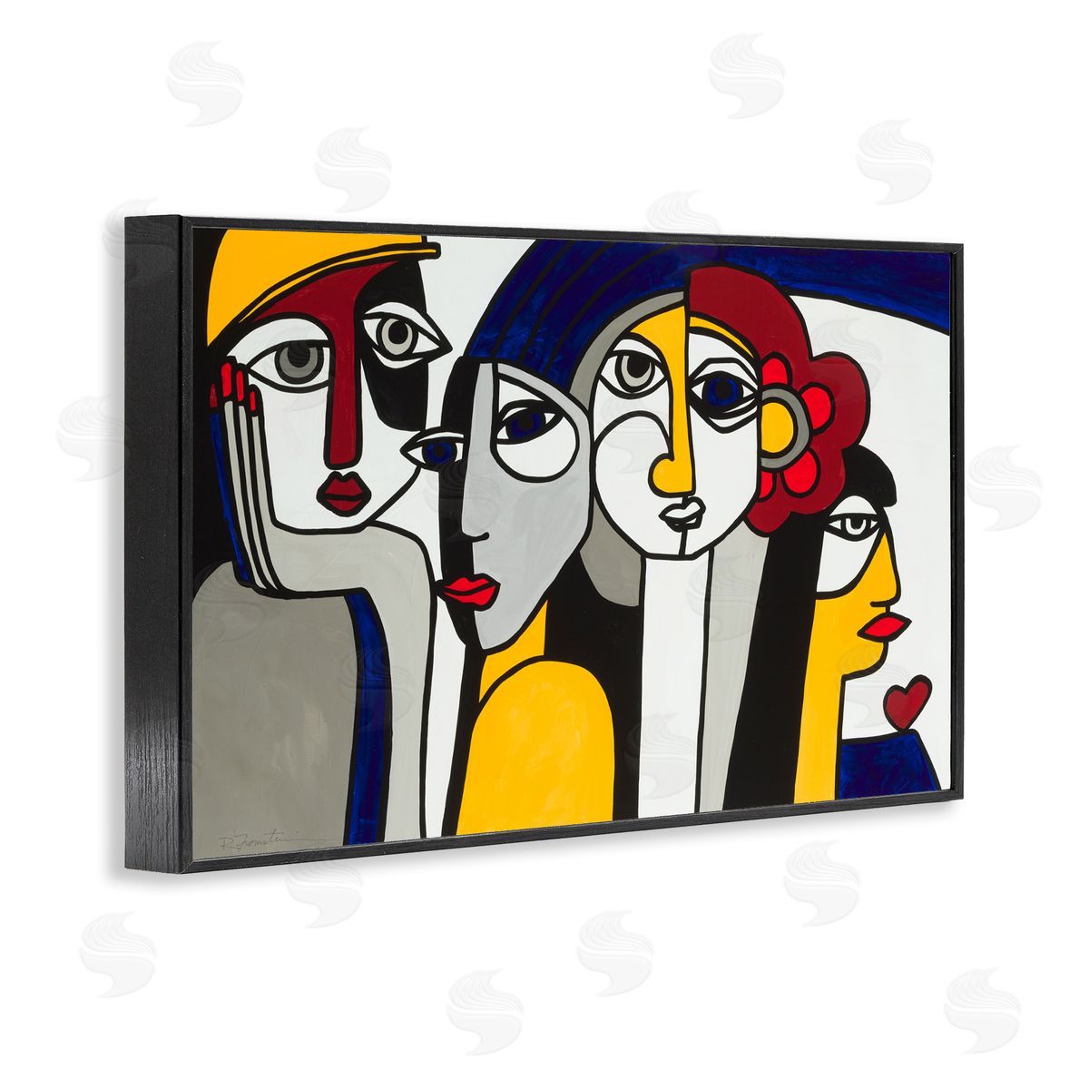 Primary Hues Faces Portrait Black Frame Print Wall Art, Home Decor by Ruth Fromstein