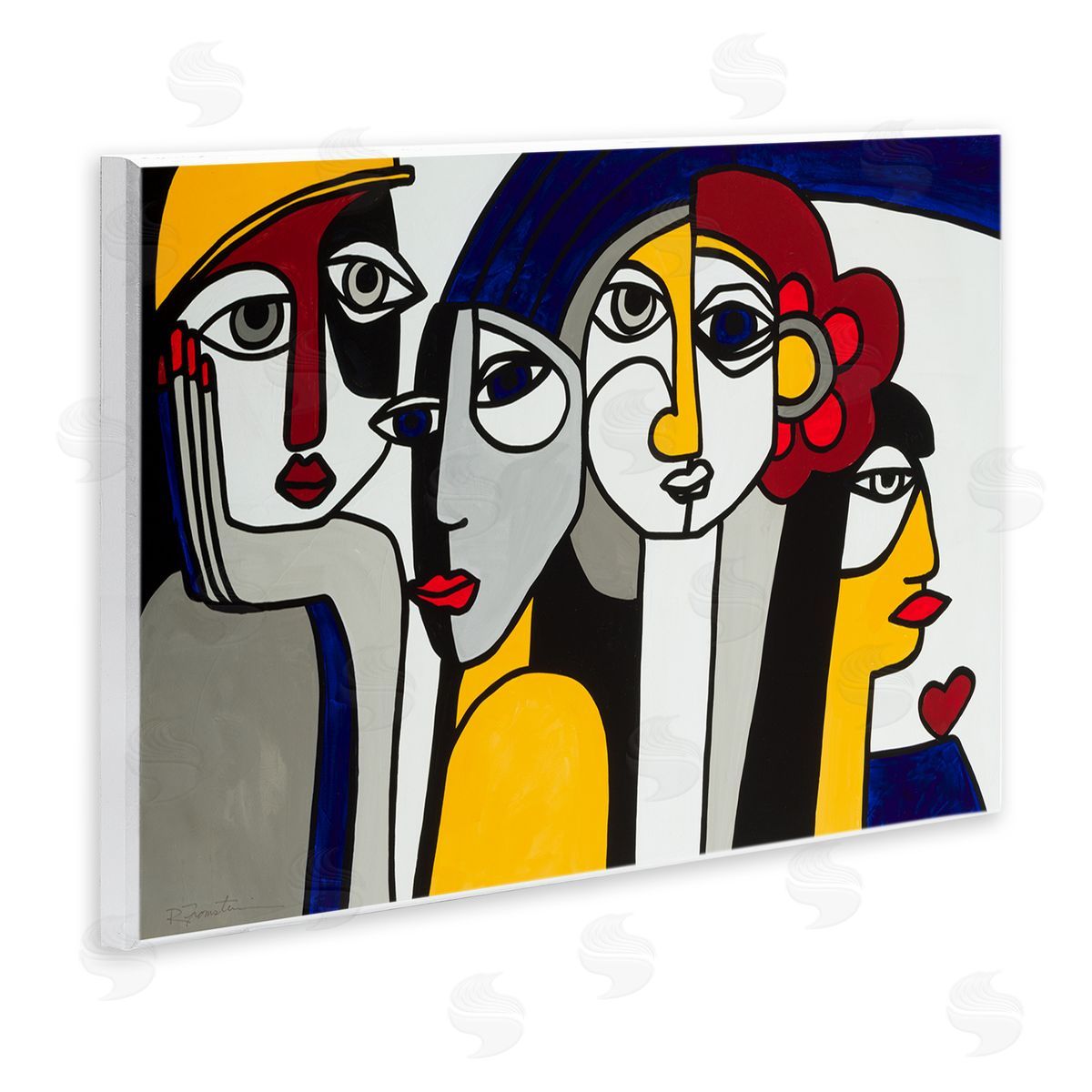 Primary Hues Faces Portrait Wood Plaque Wall Art, Home Decor by Ruth Fromstein